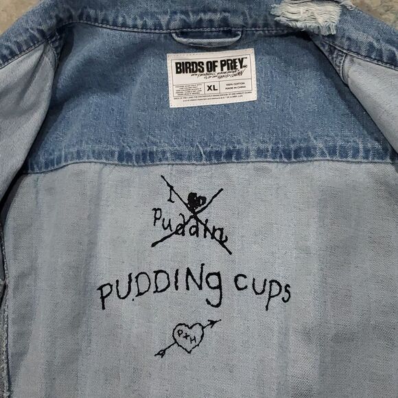 DC Birds of Prey Harley Quinn Denim Jacket with Caution Tape and Flag Detail - Picture 12 of 15